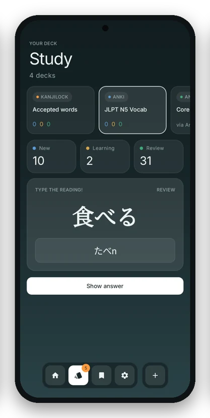 Study screen with Again, Hard, Good and Easy buttons
